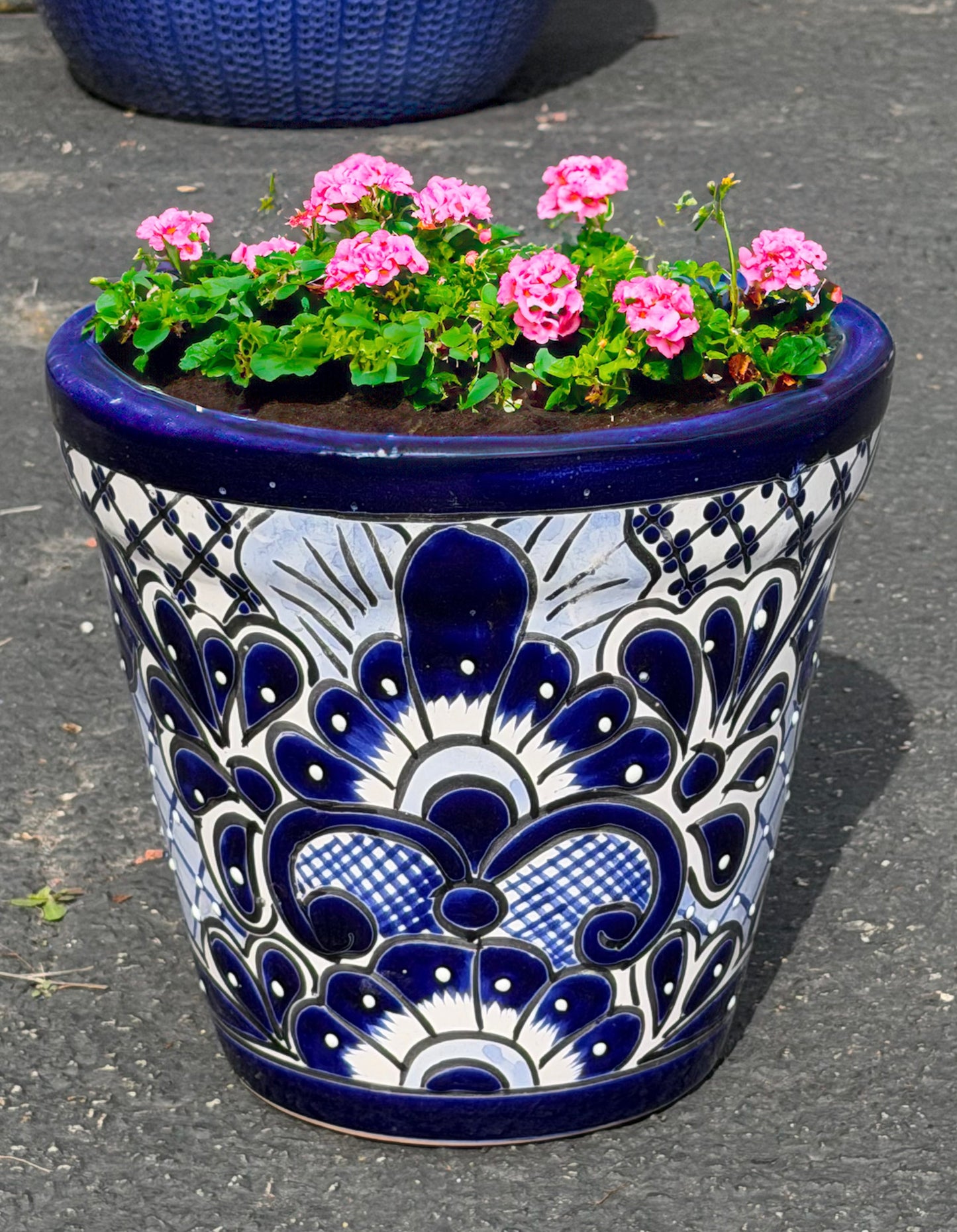 Talavera Planter - Blue & White Floral Pot