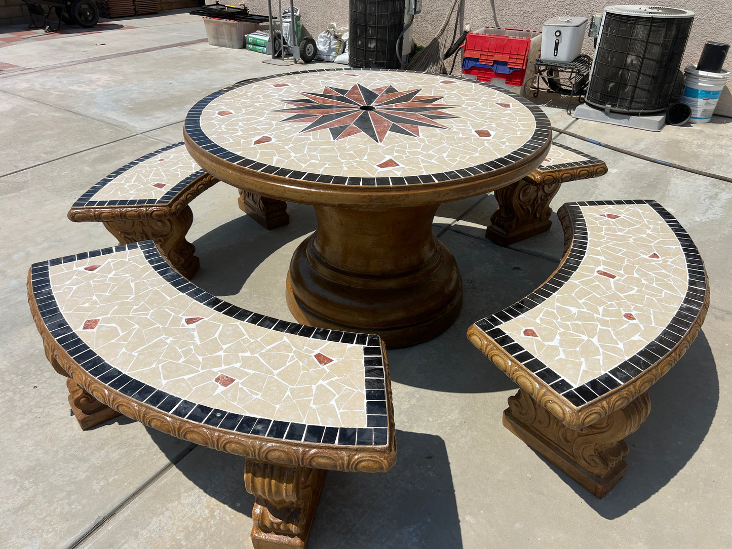 Round Concrete Table And Bench Set