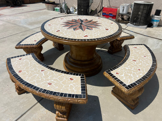 Round Concrete Table And Bench Set